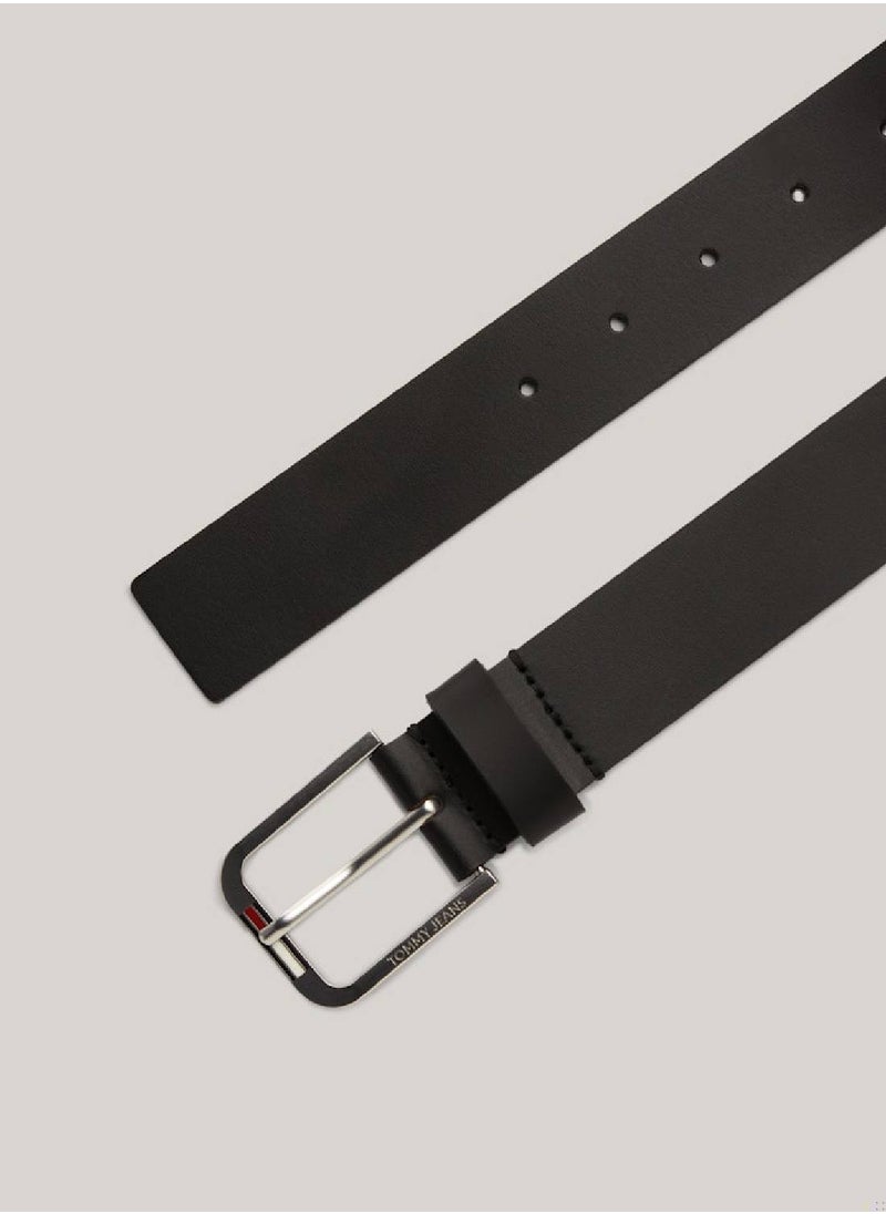 TOMMY JEANS Men's Leather Square Buckle Belt - Leather, Black  - Image 1