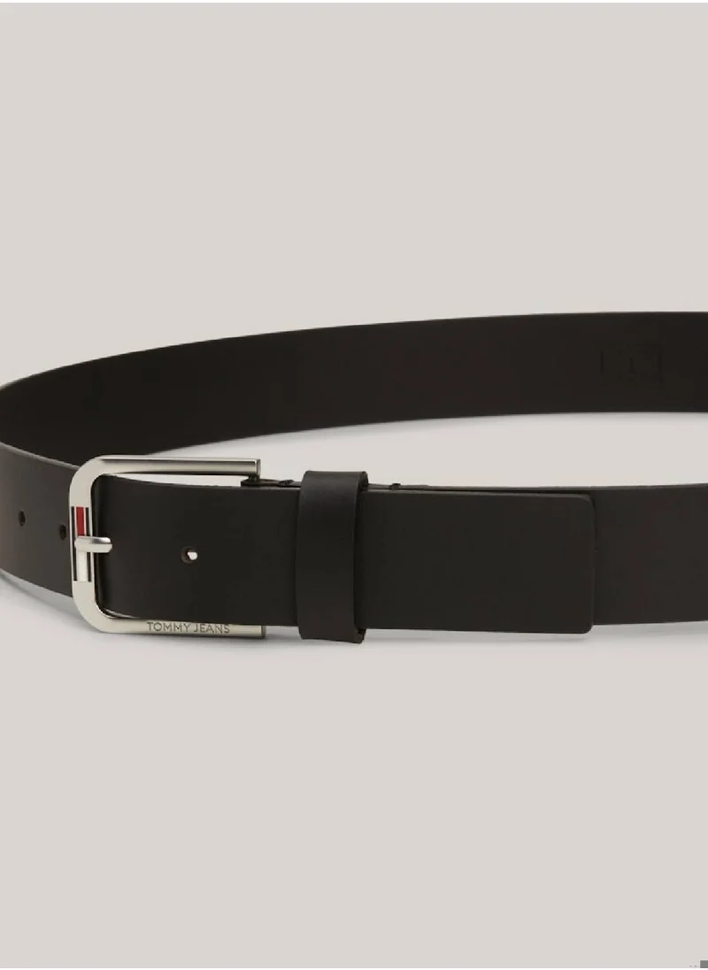 TOMMY JEANS Men's Leather Square Buckle Belt - Leather, Black