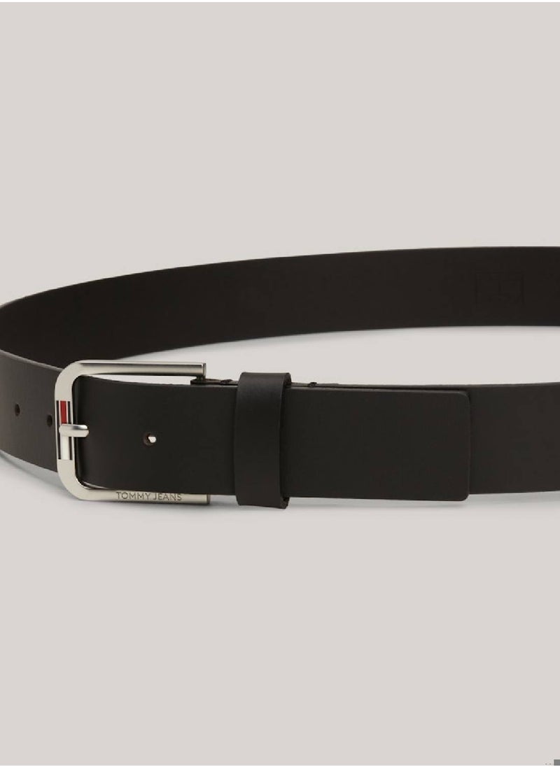 TOMMY JEANS Men's Leather Square Buckle Belt - Leather, Black  - Image 2
