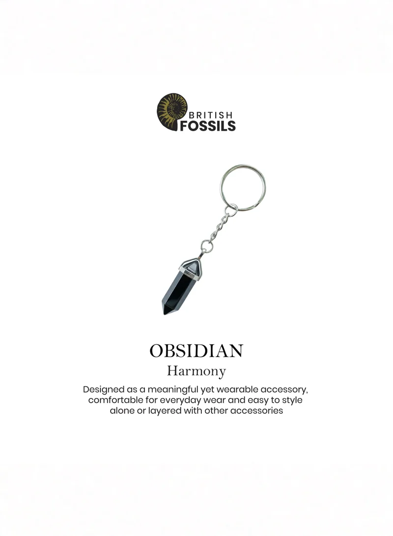 British Fossils Obsidian Crystal Energy Obsidian Keyring for Women | Best Price UAE