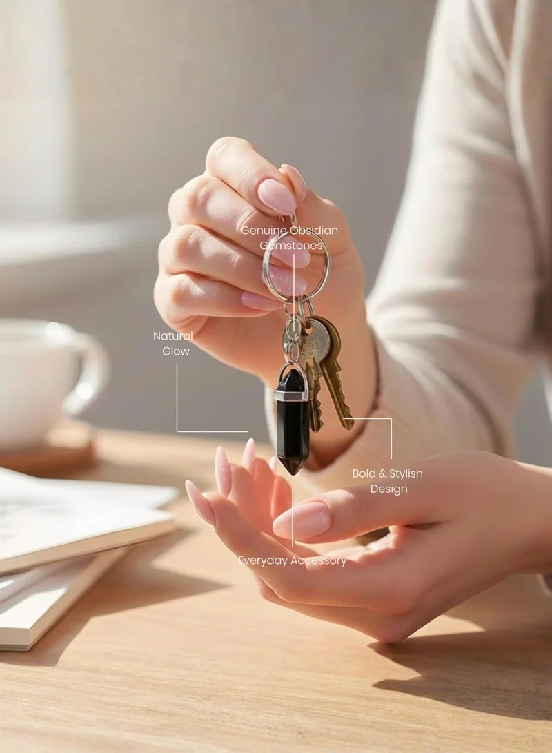 British Fossils Obsidian Crystal Energy Obsidian Keyring for Women | Best Price UAE