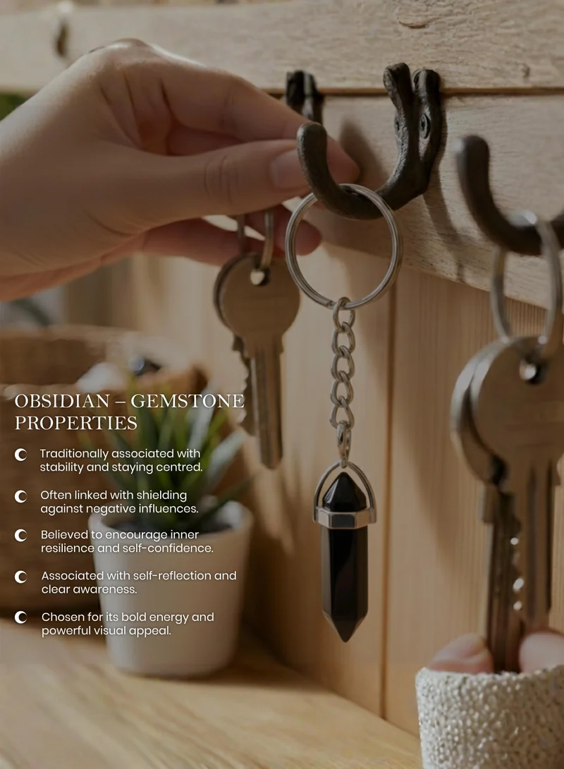 British Fossils Obsidian Crystal Energy Obsidian Keyring for Women | Best Price UAE