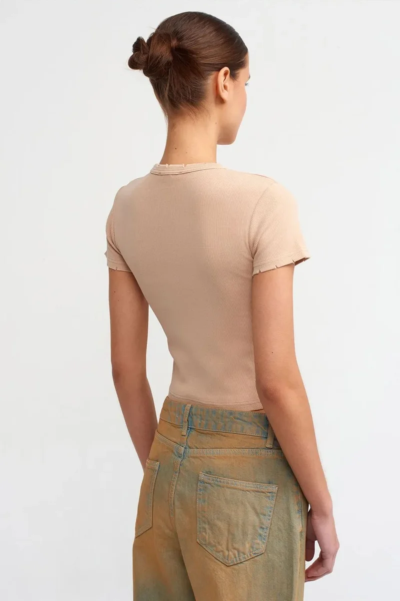 Dilvin Beige Natural DILVIN Women's Slim Fit Crop T-Shirt for Women | Best Price UAE