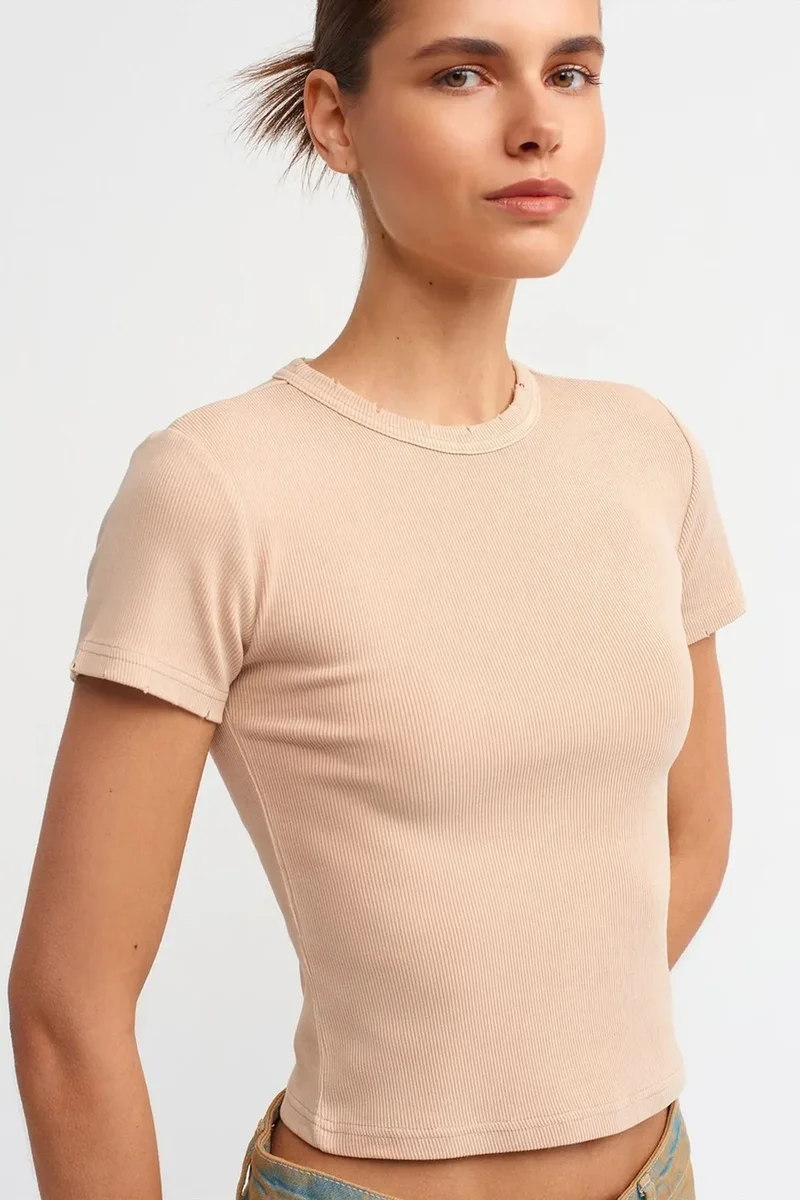 Dilvin Beige Natural DILVIN Women's Slim Fit Crop T-Shirt for Women | Best Price UAE