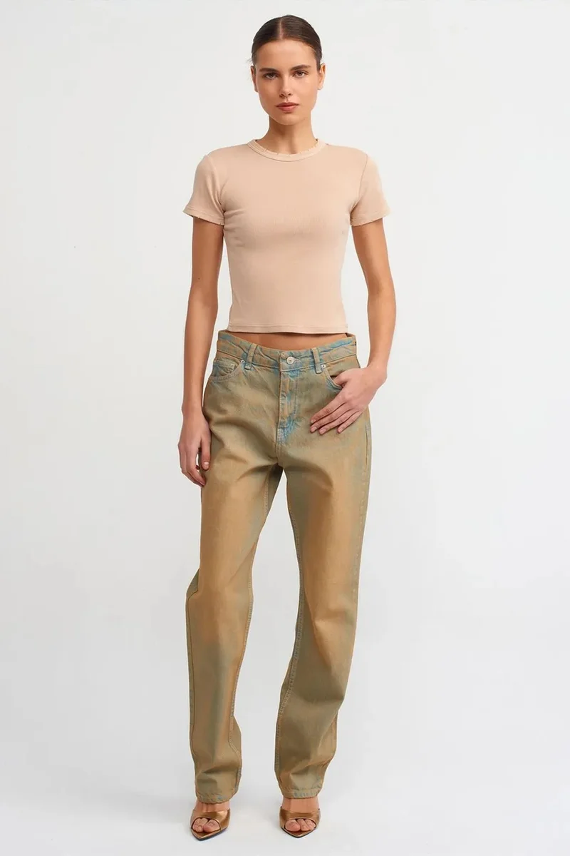 Dilvin Beige Natural DILVIN Women's Slim Fit Crop T-Shirt for Women | Best Price UAE