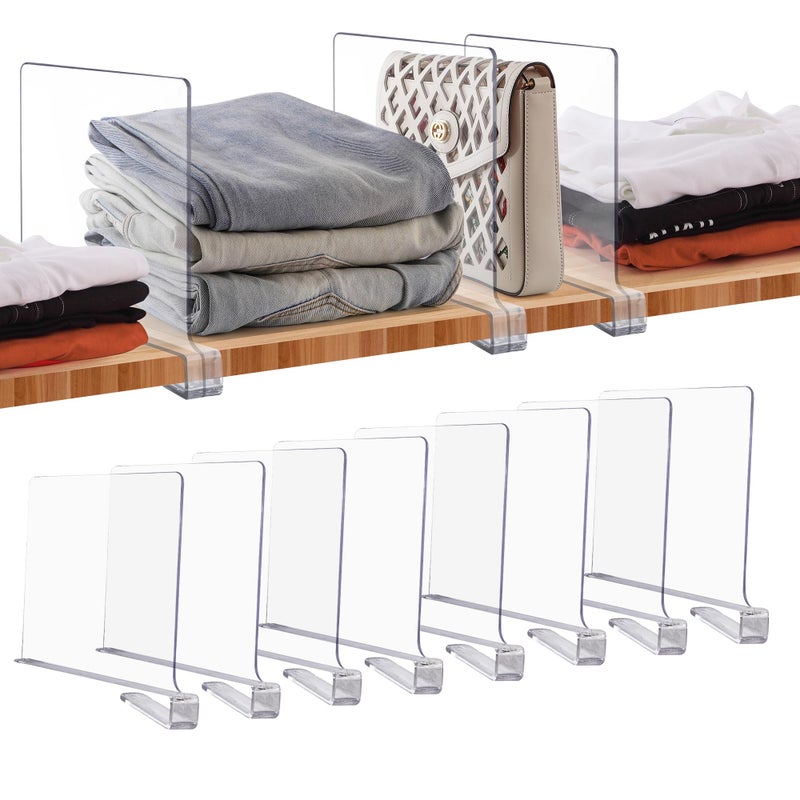 JOY DECOR 8 Pack Acrylic Clear Shelf Dividers for Closets Organizer and Storage Adjustable Vertical Wood Shelf Closet Separators for Clothes,Book,Bags in Bedroom and Kitchen - Image 1