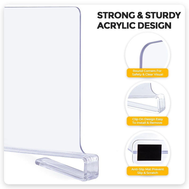 JOY DECOR 8 Pack Acrylic Clear Shelf Dividers for Closets Organizer and Storage Adjustable Vertical Wood Shelf Closet Separators for Clothes,Book,Bags in Bedroom and Kitchen - Image 5