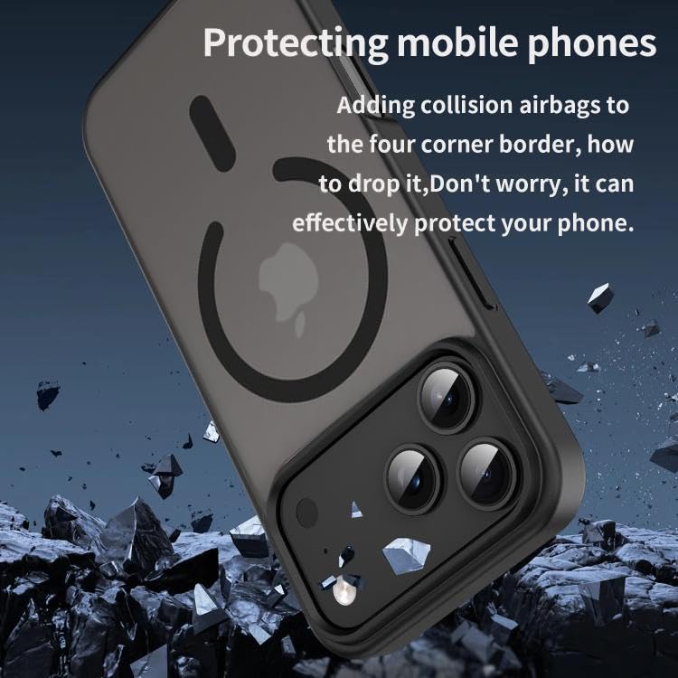 Elzzi غطاء خلفي مغناطيسي لجهاز آيفون 17 برو ماكس (متوافق مع ماغسيف) (حماية من السقوط بمعيار عسكري) رقيق غير لامع مقاوم للصدمات مع غلاف مضاد لبصمات الأصابع (أسود) - Image 3