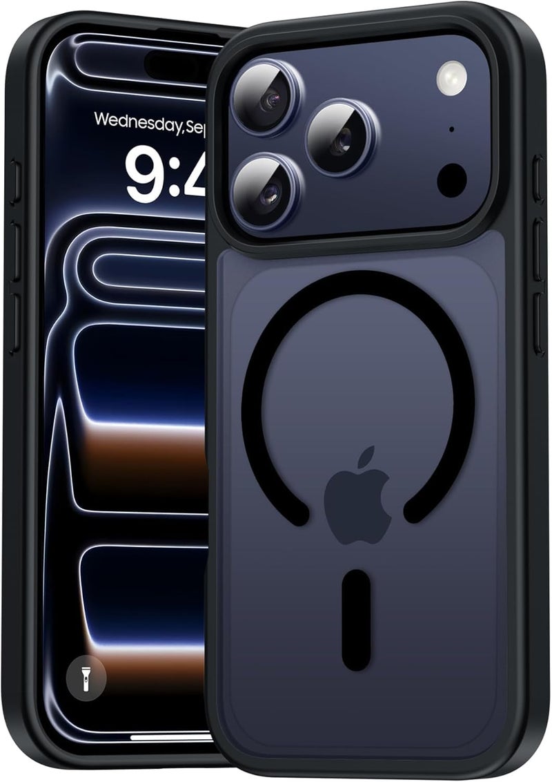 Elzzi غطاء خلفي مغناطيسي لجهاز آيفون 17 برو ماكس (متوافق مع ماغسيف) (حماية من السقوط بمعيار عسكري) رقيق غير لامع مقاوم للصدمات مع غلاف مضاد لبصمات الأصابع (أسود) - Image 1