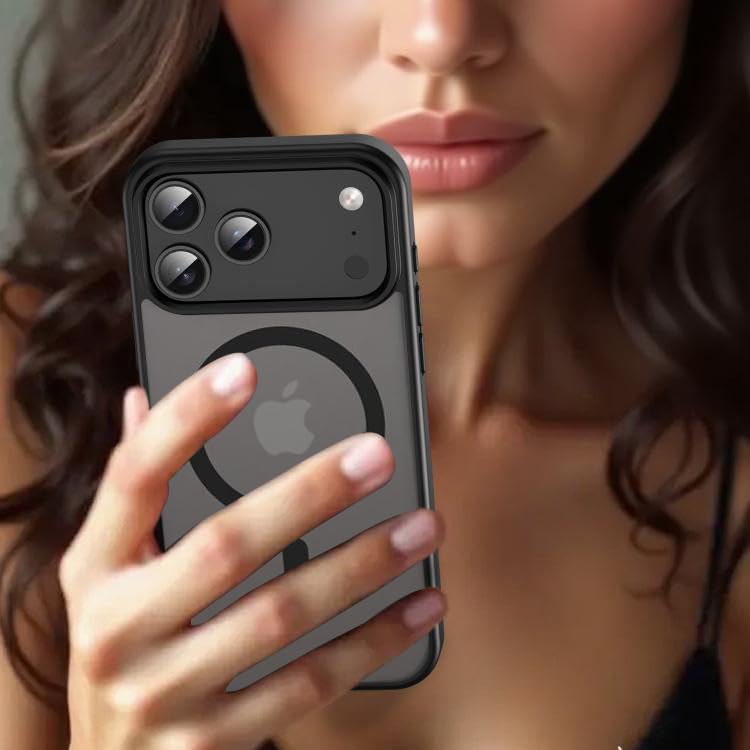 Elzzi غطاء خلفي مغناطيسي لجهاز آيفون 17 برو ماكس (متوافق مع ماغسيف) (حماية من السقوط بمعيار عسكري) رقيق غير لامع مقاوم للصدمات مع غلاف مضاد لبصمات الأصابع (أسود) - Image 5