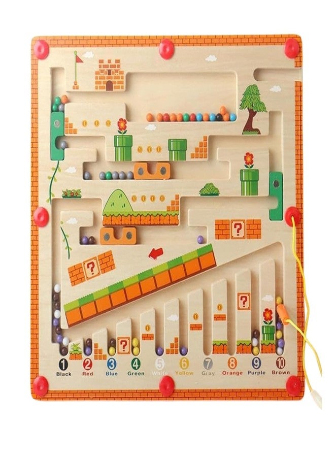 Fealtin Wooden Magnetic Maze Board Super Mario Theme - Montessori Color Matching & Counting Puzzle Game for Kids 3-5 Years | Fine Motor Skills, STEM Learning Educational Toy for Boys & Girls - Image 1