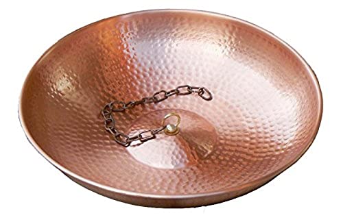 Monarch Rain Chains 17025 Hand Hammered Rain Chain Anchoring Basin Downspout Gutters Decorative Fountain Dish Display for Outdoor Garden, Lawn and Patio Water Feature, 11 inch Diameter, Pure Copper - Image 5