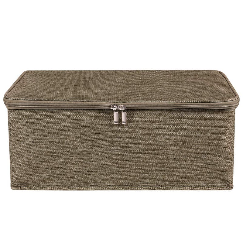 Anminy Storage Bins With Zipper Lids 13 Qt Lidded Fabric Storage Boxes Baskets Cubes With Handles Collapsible Washable Cotton Linen Closet Shelf Clothes Organizer Containers - Coffee  Small - Image 2
