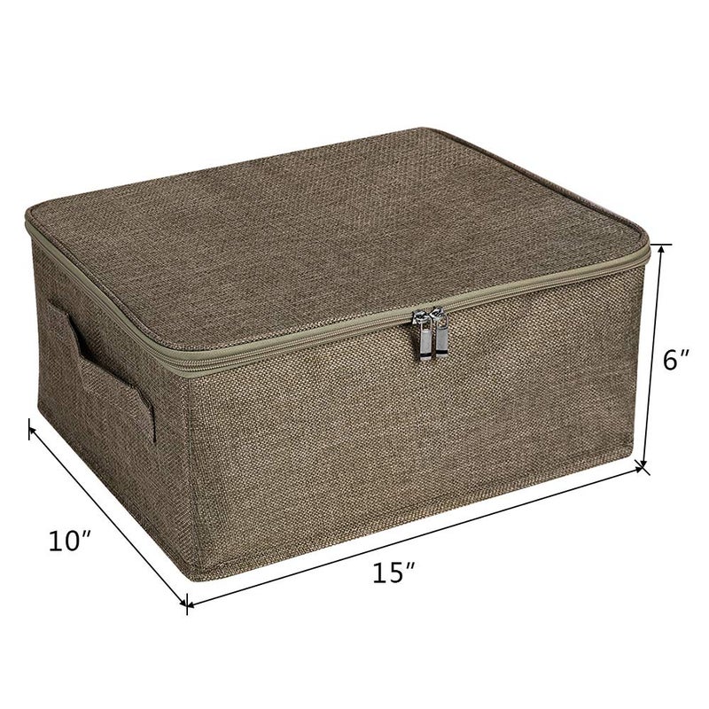 Anminy Storage Bins With Zipper Lids 13 Qt Lidded Fabric Storage Boxes Baskets Cubes With Handles Collapsible Washable Cotton Linen Closet Shelf Clothes Organizer Containers - Coffee  Small - Image 3