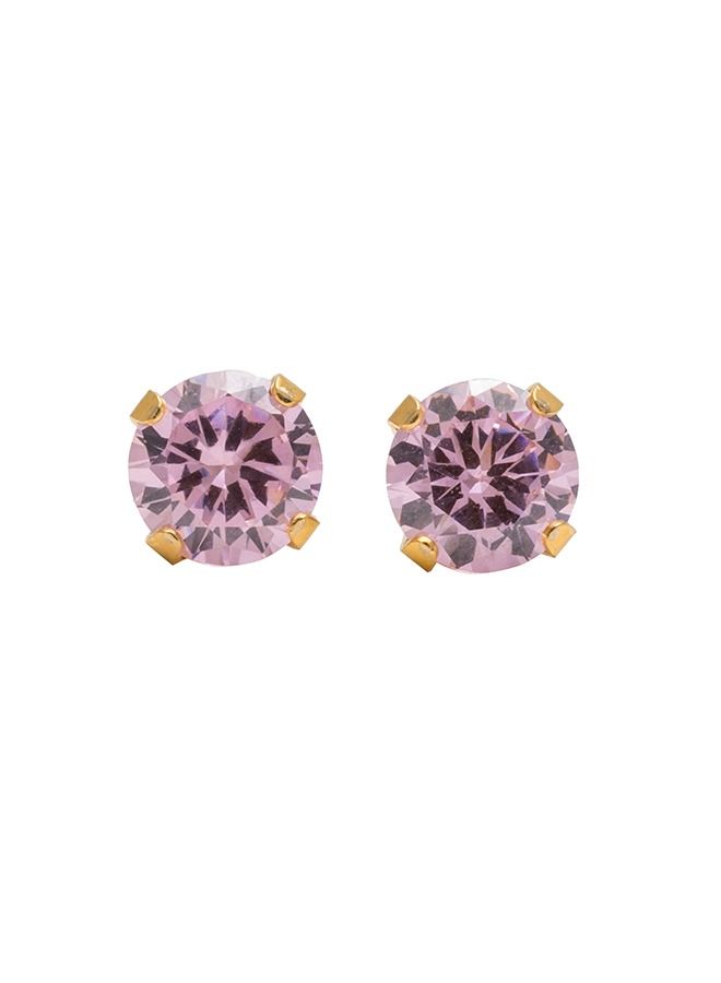 Studex 6MM Cubic Zirconia Pink 24K Pure Gold Plated Ear Studs - Image 1
