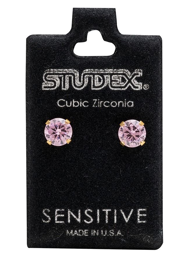 Studex 6MM Cubic Zirconia Pink 24K Pure Gold Plated Ear Studs - Image 5