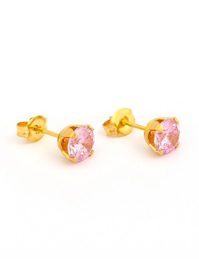 Studex 6MM Cubic Zirconia Pink 24K Pure Gold Plated Ear Studs - Image 2