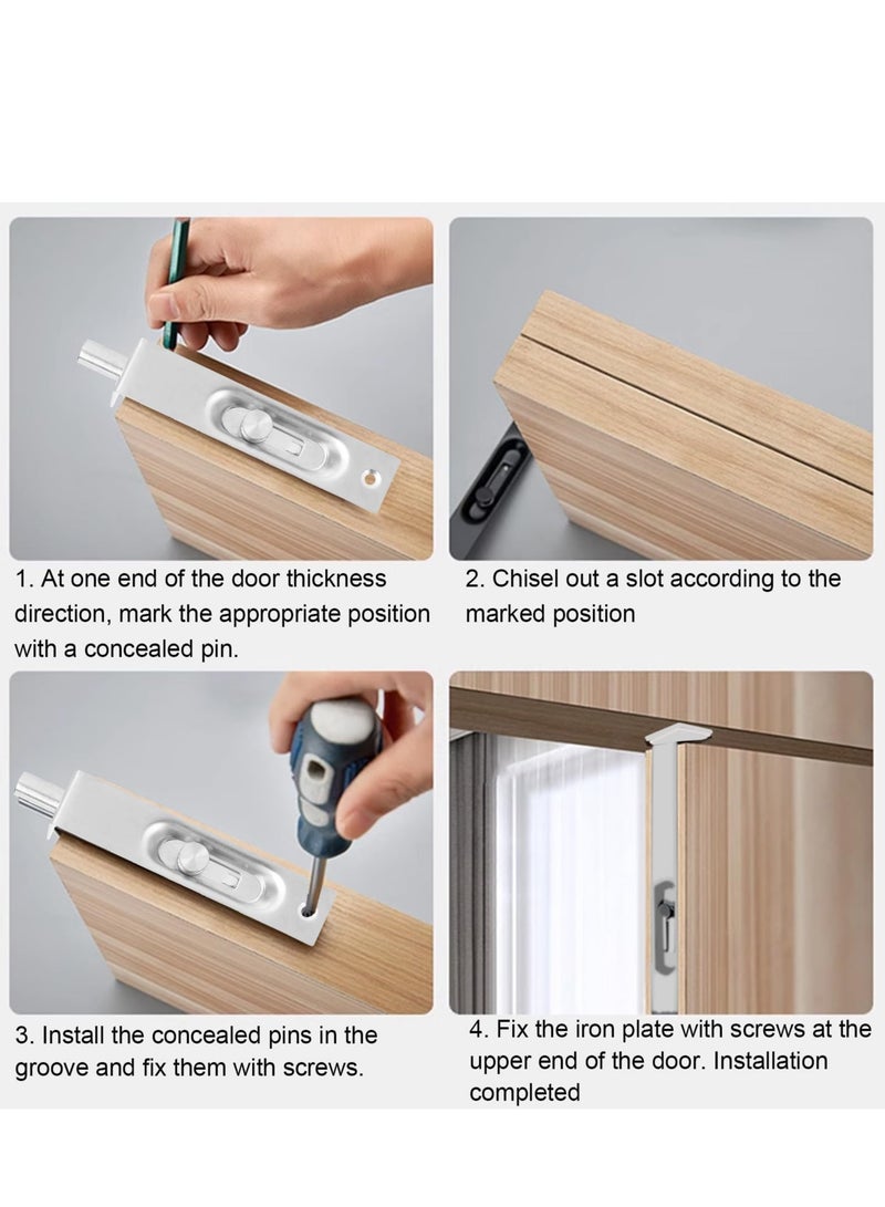 SOLARAE Alvinlite Latches Bolts 4Inch Security Door Bolt Latch, Double Door Lever Action Flush Bolt Latch, French Door Slide Bolt Lock (2Pcs) - Image 5