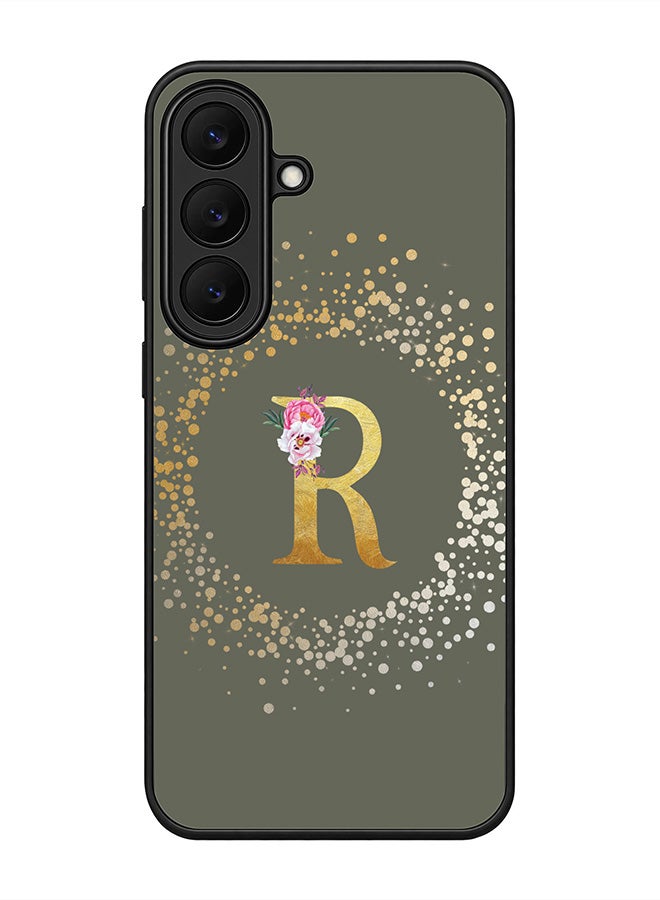 Stylizedd Rugged Case for Samsung Galaxy S26 FE- Slim Fit Hybrid Rubber Cover Floral Monogram - R (Olive Green)