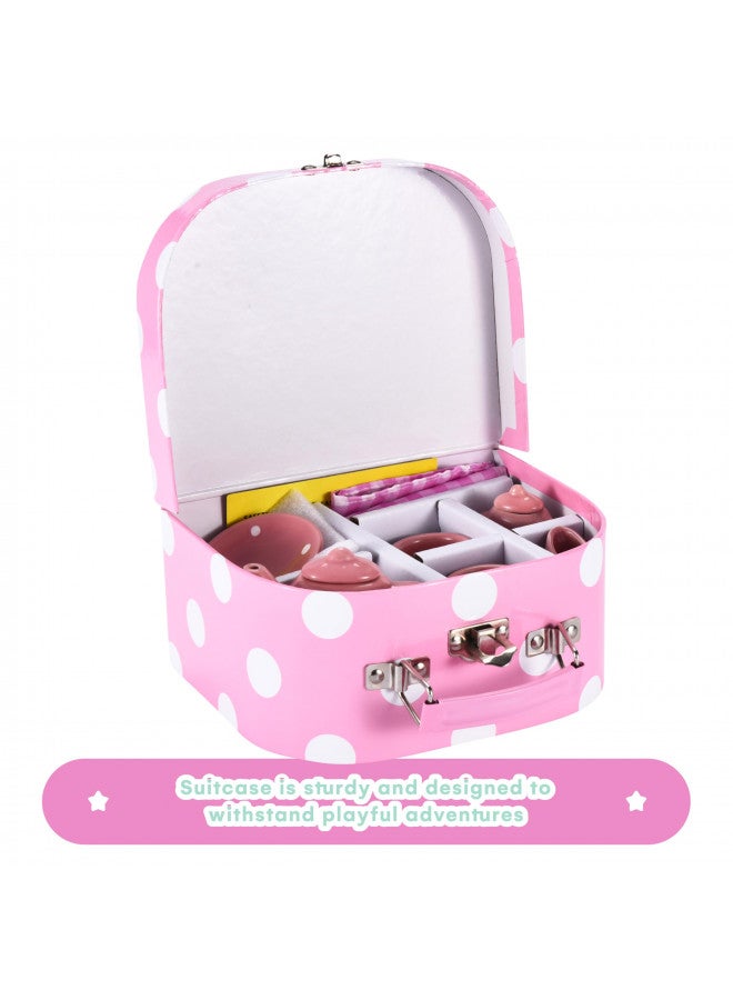 JewelKeeper Jewelkeeper Tea Party Set for Little Girls - 13 pcs. Porcelain Mini Set for Your Princess Tea Time - Play with Teapots, Cups, and Saucers for Kids - BPA and Lead-Free Pastel Polka Dot Children Set - Image 5