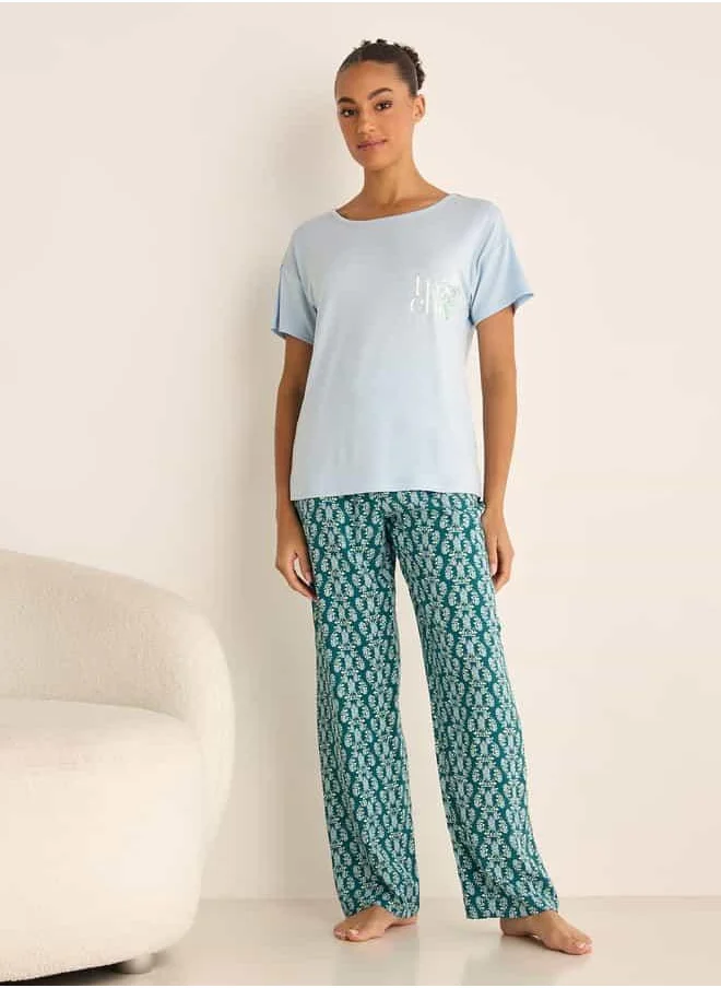 FAV Floral Print Short Sleeves T-shirt and Pyjama Set