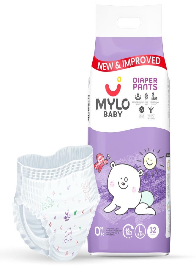 Mylo Baby Diaper Pants Large (L) Size 9-14 kgs (32 count) Leak Proof | Lightweight | Rash Free | Upto 12 Hours Protection | ADL Technology | with Aloe Vera Lotion - Image 1