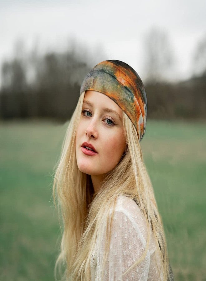YONUF Wide Boho Headbands for Women Fashion Knotted Headband Yoga Workout Hair Accessories African Head Wrap Orange Tie Dye 4 Pack - Image 4