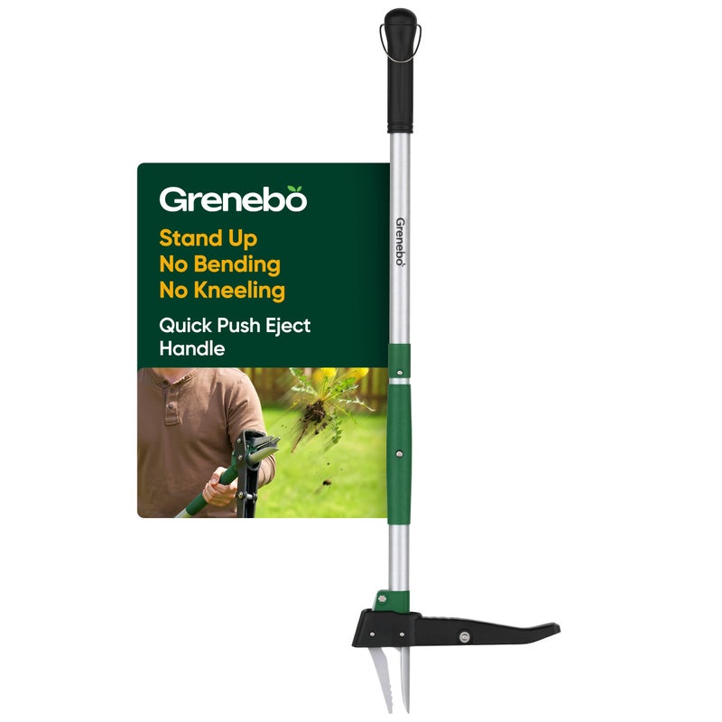 Grenebo Stand Up Weed Puller Tool, Claw Garden Weed Removal Tool with Eject Mechanism, Heavy-Duty Manual Weeder, Root Weed Remover Tool for Dandelion, Crabgrass & Weeds, Without Bending, or Kneeling - Image 1