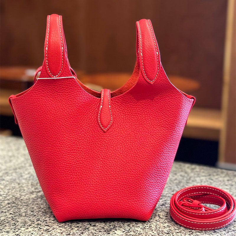 Vegetable Basket Bag Style Old Money Style Large Capacity Top Layer Cowhide Bucket Women'S Bag Commuter Tote Crossbody Bag For Women - Image 4