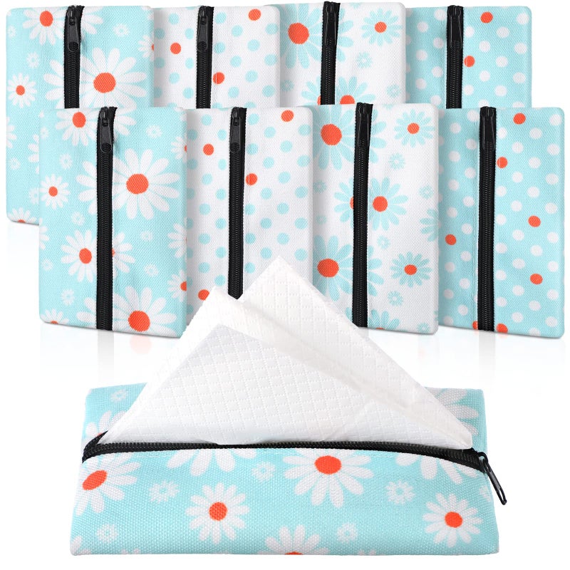 Fabbay 8 Pieces Purse Tissue Holder Reusable Travel Tissue Pouch Fabric Zipper Purse for Bag Car Office HomeFresh
