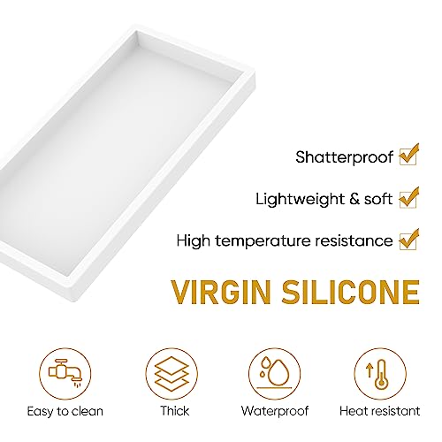 EG-SIPRO Silicone Bathroom Tray, Thickened Shatterproof Rectangle Vanity Tray for Counter, Soap Dispenser Tray - Small 7.8 * 3.9 in - White Marble Pattern - Image 4