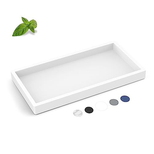 EG-SIPRO Silicone Bathroom Tray, Thickened Shatterproof Rectangle Vanity Tray for Counter, Soap Dispenser Tray - Small 7.8 * 3.9 in - White Marble Pattern - Image 1
