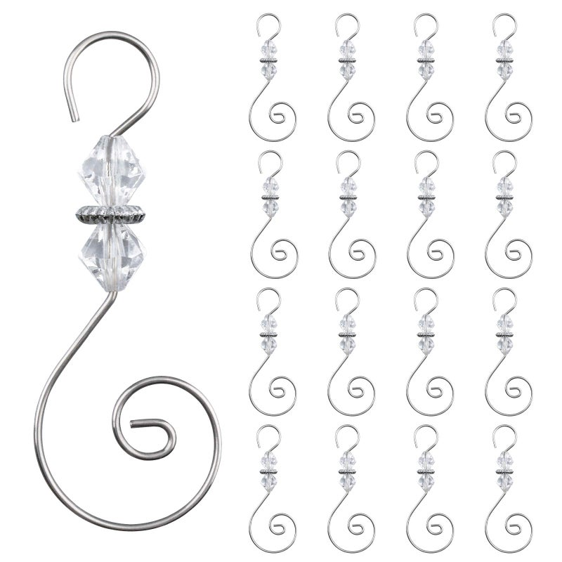 INCREWAY Ornament Hooks, 30 PCS Silver S-Shaped Hangers Hook Swirl Christmas Tree Hanger Metal Hooks with Crystal Beaded - Image 1