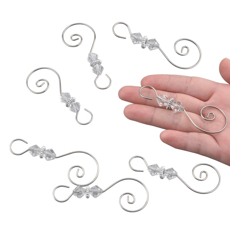 INCREWAY Ornament Hooks, 30 PCS Silver S-Shaped Hangers Hook Swirl Christmas Tree Hanger Metal Hooks with Crystal Beaded - Image 4