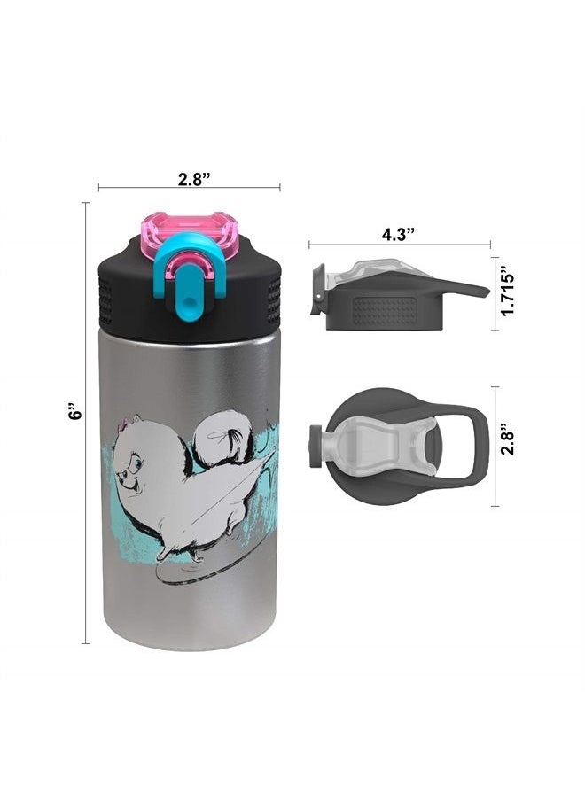 Zak Designs The Secret Life of Pets 2 - Stainless Steel Water Bottle with One Hand Operation Action Lid and Built-in Carrying Loop, Water Bottle with Straw is Perfect for Kids(15.5 oz, 18/8,BPA-Free) 