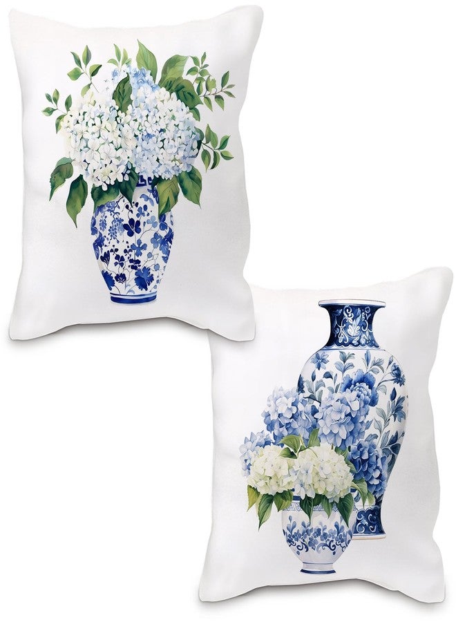 Nvotell Blue and White Chinoiserie Hydrangea Pillow Covers 18x18, Chinoiserie Decor, Farmhouse Blue Floral Grandmillenial Decorative Throw Pillows Case for Home Bedroom Living Room Decor, Set of 2 - Image 1