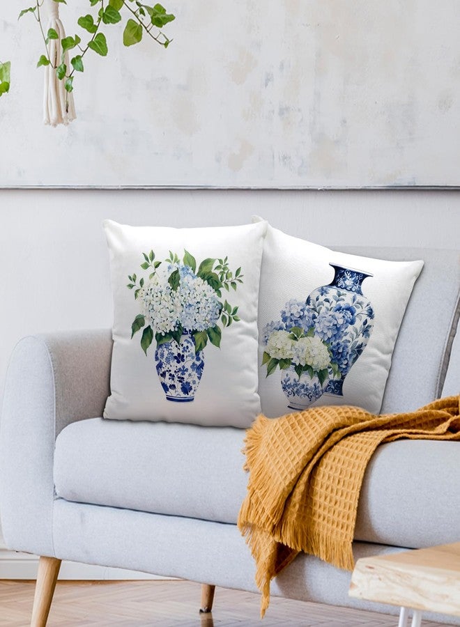 Nvotell Blue and White Chinoiserie Hydrangea Pillow Covers 18x18, Chinoiserie Decor, Farmhouse Blue Floral Grandmillenial Decorative Throw Pillows Case for Home Bedroom Living Room Decor, Set of 2 - Image 2
