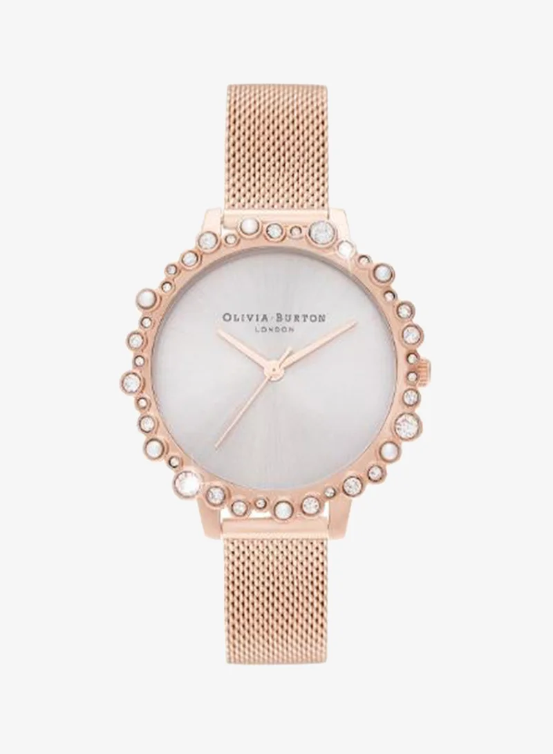Olivia Burton Women's Quartz Watch, Pink Dial, Rose Gold Stainless Steel Strap