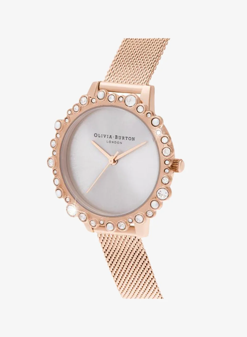 Olivia Burton Women's Quartz Watch, Pink Dial, Rose Gold Stainless Steel Strap