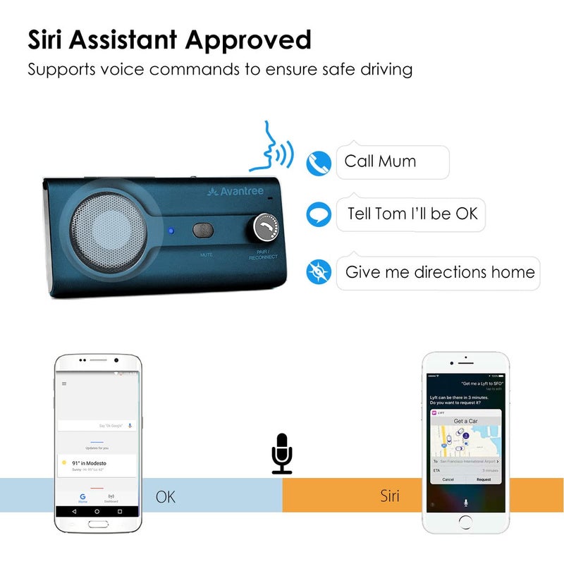 Avantree CK11 Bluetooth 5.0 Hands Free Cell Phone Car Kit, 3W Loud Speakerphone, Support Siri Assistant, Motion AUTO ON, Volume Knob, Wireless in Car Handsfree Speaker with Visor Clip â€“ Blue - Image 2