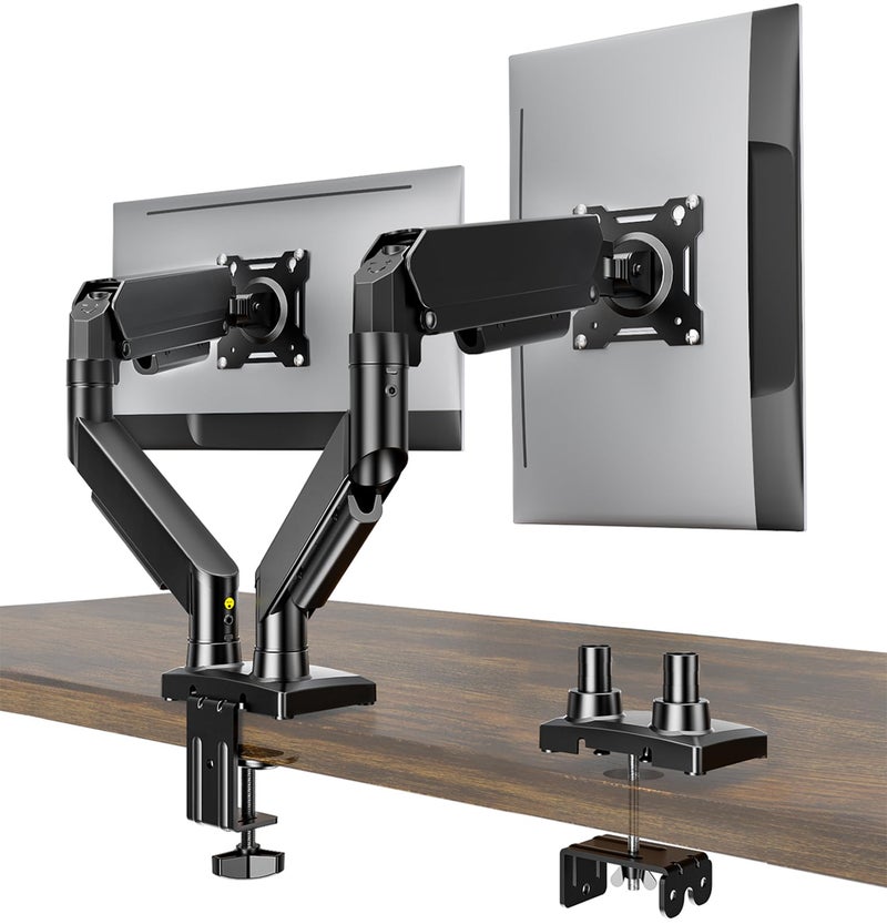 AX WABER Dual Monitor Stand, Adjustable Monitor Desk Mount for 17â€³â€“32â€³ Computer Screens, Full Motion VESA 75x75/100x100 with C-Clamp & Grommet Aluminum Base, Each Arm Holds 4.4 to 20 lbs AX09DB201 - Image 1