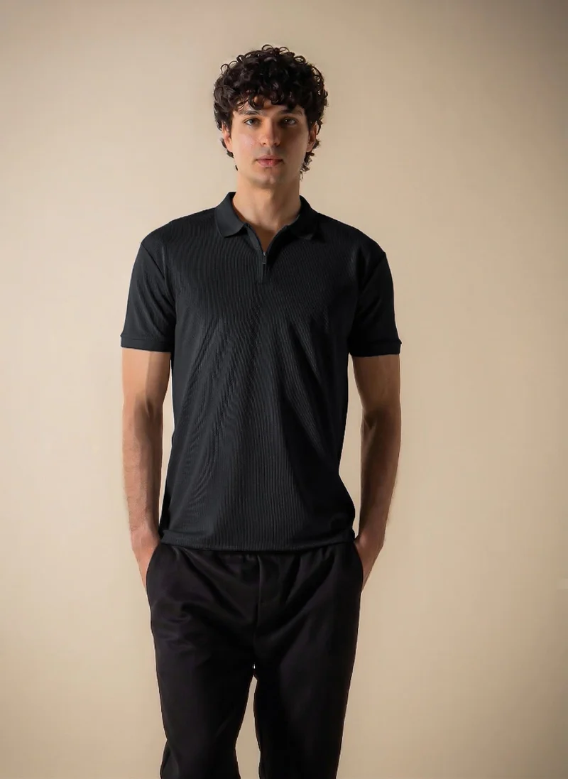 SHAPES SLIM TEXTURED POLO SHIRT WITH ZIP