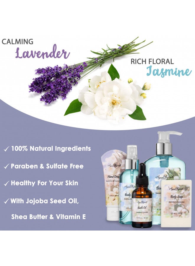 Aqua Elegante Bath Spa Gift Sets - Luxury Basket With Jasmine & Lavender - Spa Kit Includes Wash, Bubble Bath, Lotion, Bath Salts, Body Scrub, Body Spray, Shower Puff, Bathbombs, Soap and Towel - Image 3