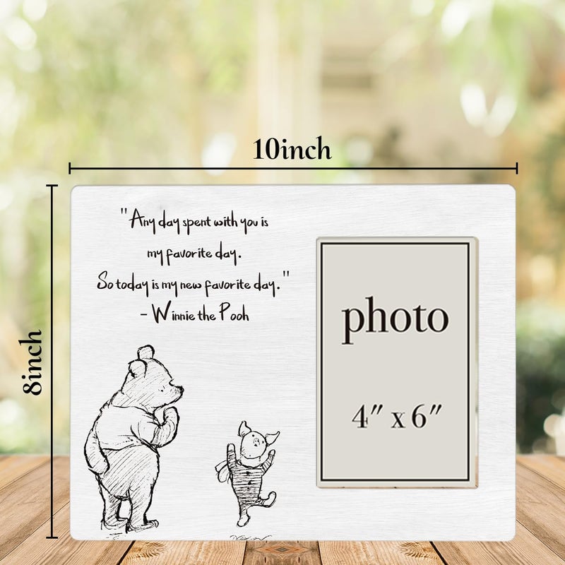 AKFVNSFK Pooh Bear Picture Frame, Romantic Pooh Gifts for Her Him, Anniversary, Birthday Gifts for Couple Best Friend, My Favorite Day Photo Frame for 4 x 6 Inch Photo - Image 2