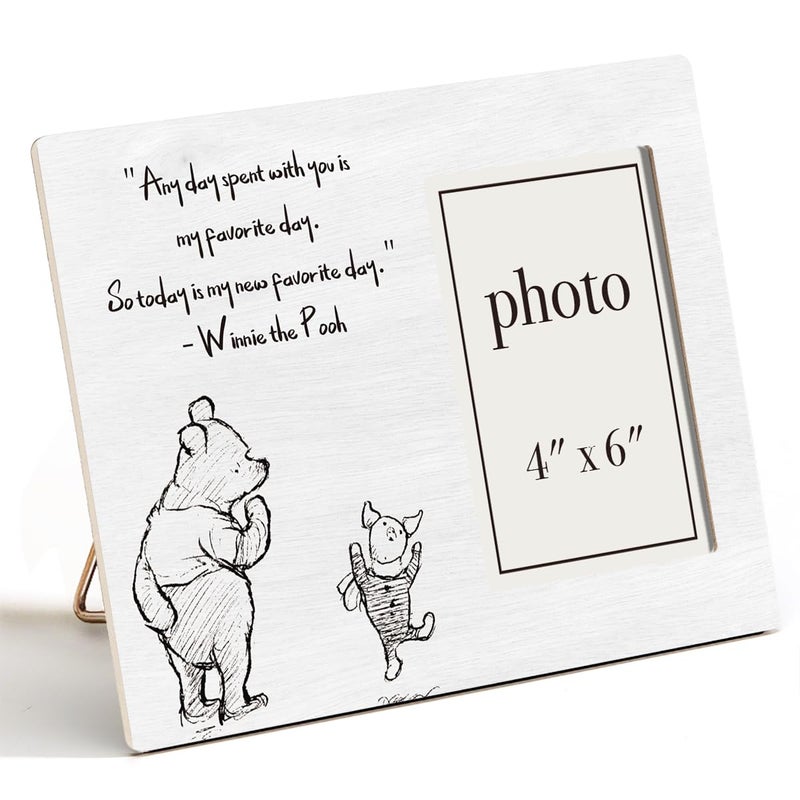 AKFVNSFK Pooh Bear Picture Frame, Romantic Pooh Gifts for Her Him, Anniversary, Birthday Gifts for Couple Best Friend, My Favorite Day Photo Frame for 4 x 6 Inch Photo - Image 1