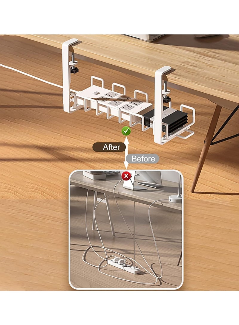 Arabest Under Desk Cable Management Tray, 40cm Under Desk Cord Organizer with Clamp Mount System for Wire Management, Metal Wire Cable Holder for Desks, Offices, No Need to Drill Holes  - Image 3