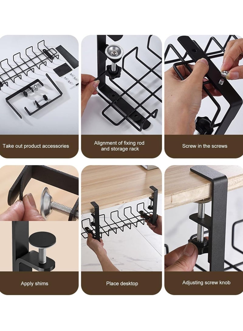 Arabest Under Desk Cable Management Tray, 40cm Under Desk Cord Organizer with Clamp Mount System for Wire Management, Metal Wire Cable Holder for Desks, Offices, No Need to Drill Holes  - Image 4