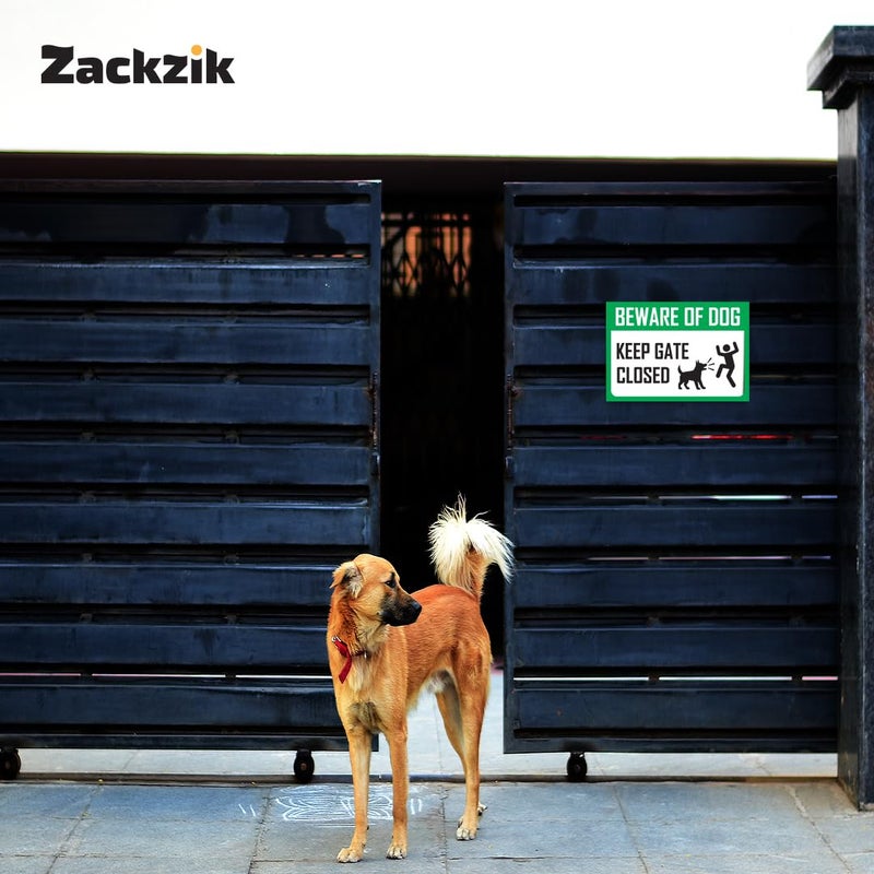 Zackzik Beware of Dog Sign Board for Gate, Fence, Wall – Caution Message for Intruders and Guests, Suitable for Outdoor Use (GREEN) - Image 4