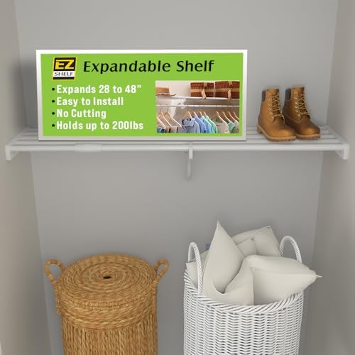 EZ Shelf - DIY Expandable Closet Shelf (NO Hanging Rod) - 28” to 48” - White - Easy to Install to 2 Sidewalls - (EZS-SW48) - Wire Closet Shelving Alternative - Image 1