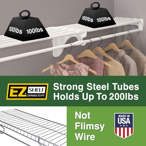EZ Shelf - DIY Expandable Closet Shelf (NO Hanging Rod) - 28” to 48” - White - Easy to Install to 2 Sidewalls - (EZS-SW48) - Wire Closet Shelving Alternative - Image 4